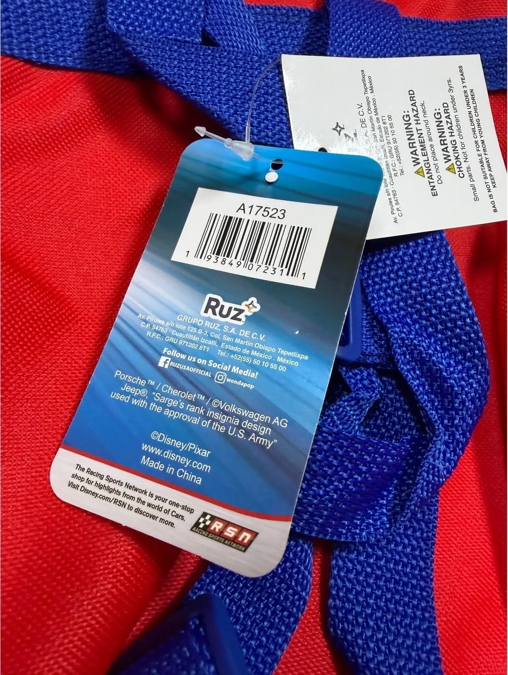 Disney Cars red blue backpack